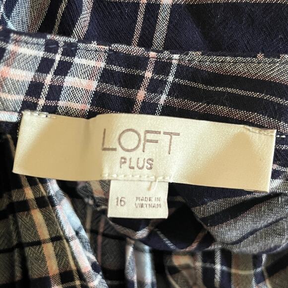LOFT Plus Plaid Swing Dress Preppy Y2K Grunge Ruffle Women Navy Size 16 - Picture 4 of 7